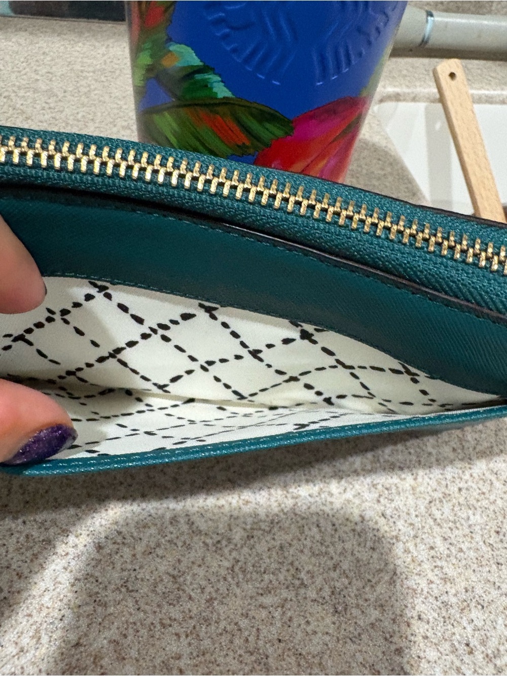 kate spade Teal Zip-Around Wristlet Wallet with Gold Hardware - Picture 6 of 9